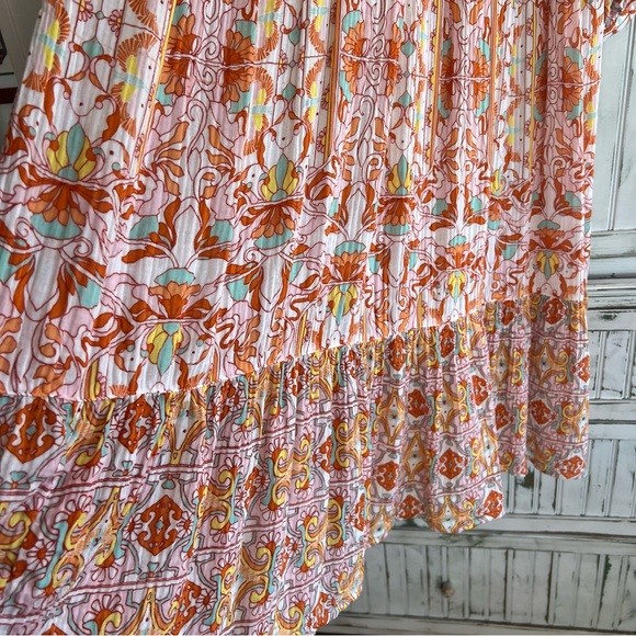 EC Anthropologie Florence Floral Lace Lounge Dress sz L large orange pink white - Picture 9 of 14